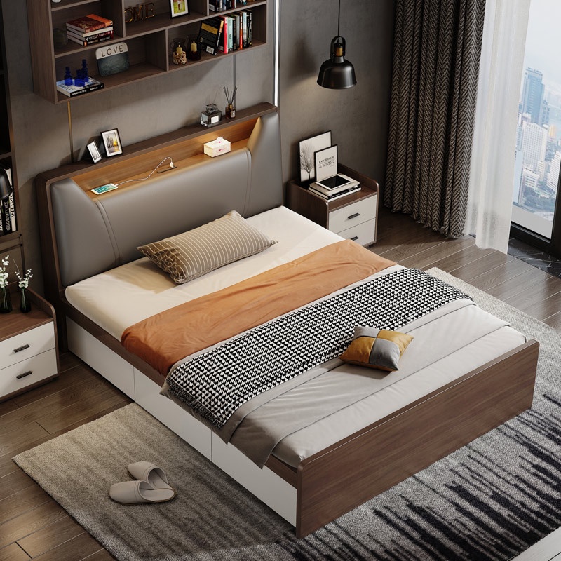 Depolama Çekmeceli HDB Depolama Yatak Çerçevesi Küçük Daire Yatak Odası İskandinav Ev Depolama Yatağı Tek Kişilik Yatak Çerçevesi Çekmeceli Yüksek Çift Kişilik Yatak