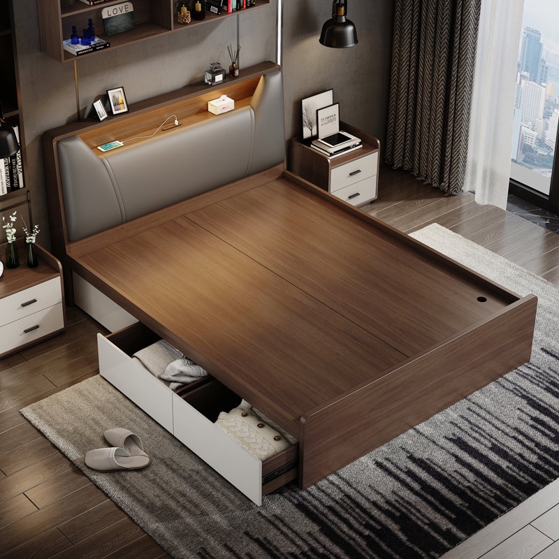 Depolama Çekmeceli HDB Depolama Yatak Çerçevesi Küçük Daire Yatak Odası İskandinav Ev Depolama Yatağı Tek Kişilik Yatak Çerçevesi Çekmeceli Yüksek Çift Kişilik Yatak