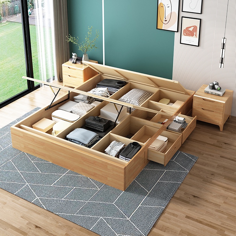 Depolama Çekmeceli HDB Depolama Yatağı Çerçevesi Japon Tatami Yatak Katı Ahşap Yatak Depolama Yatağı Platform Yatak Tek KişilikBüyük Yataklı Tatami Saklama Çekmeceleri Yatak Çerçevesi