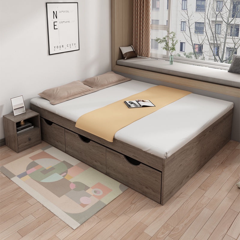 Tatami Yatak HDB Depolama Çekmeceli Yatak Çerçevesi Modern Masif Ahşap Çift Kişilik Tek Katlı Yatak Sırtsız Yataksız Kiralık EvTatami Depolama Yatağı