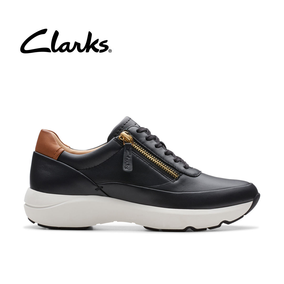 Clarks Womens Tivoli Zip Trainers - Black Leather