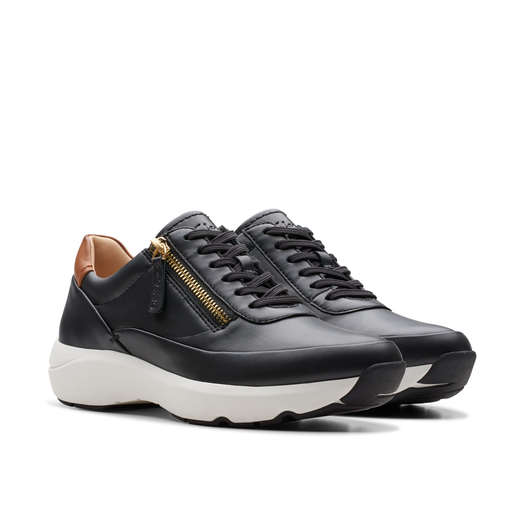 Clarks Womens Tivoli Zip Trainers - Black Leather