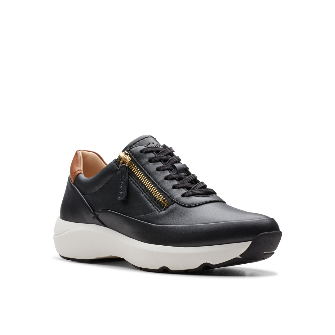 Clarks Womens Tivoli Zip Trainers - Black Leather