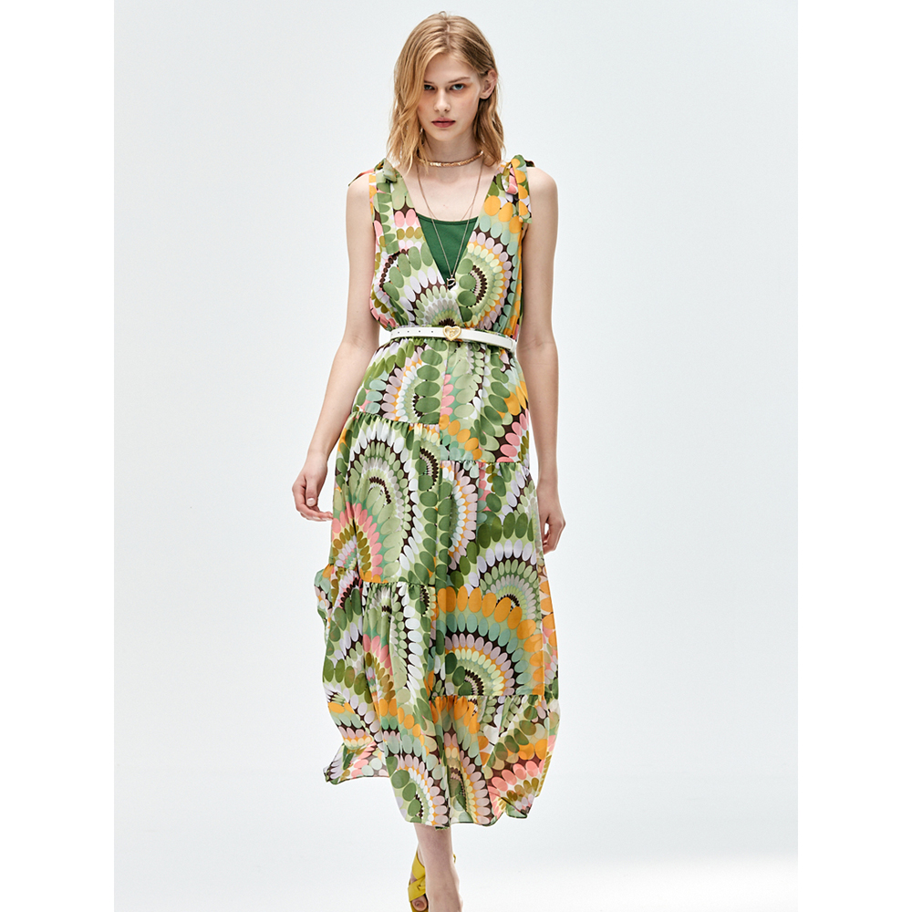 iROO Fashion Women Geometric Print Sleeveless Dress · v4