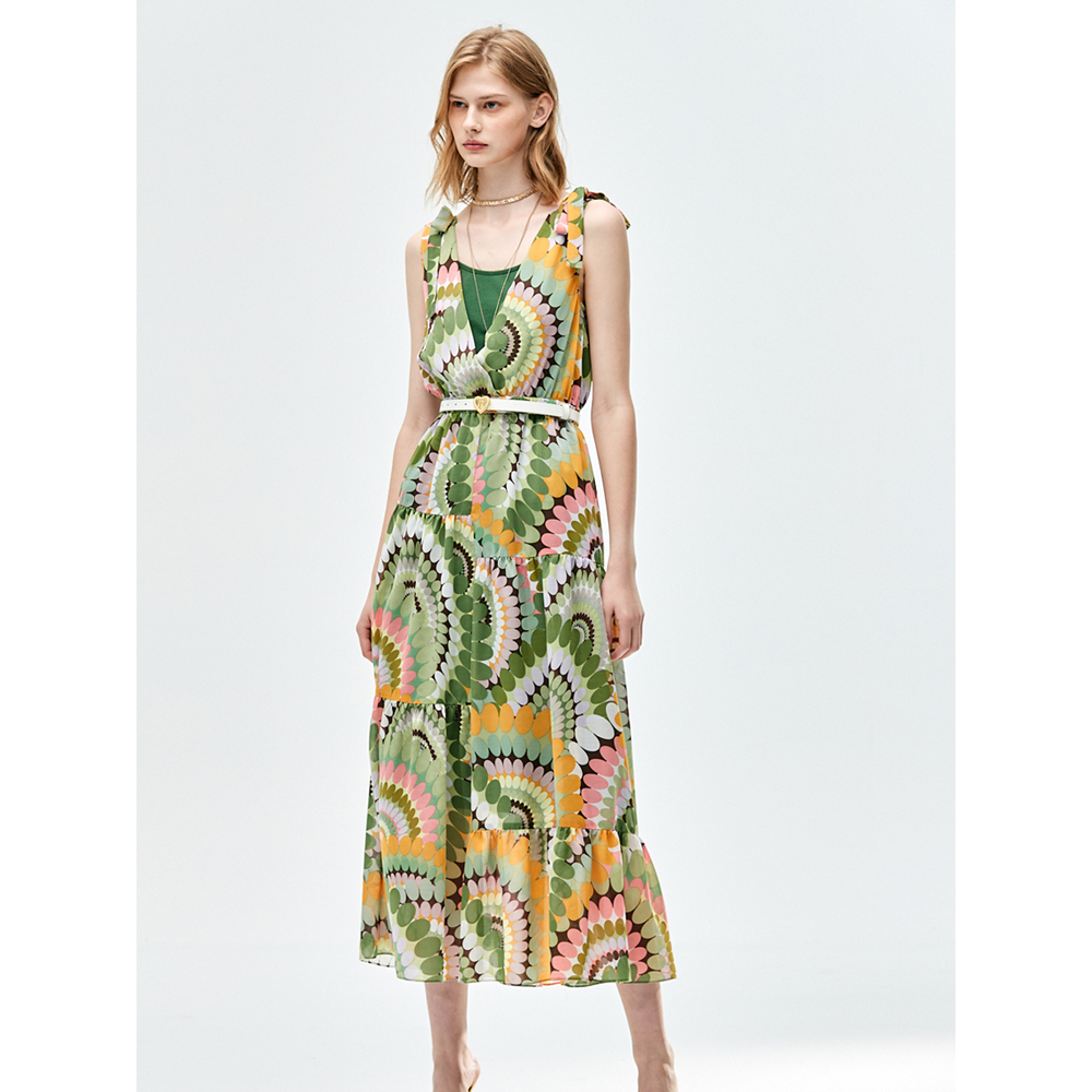 iROO Fashion Women Geometric Print Sleeveless Dress · v4