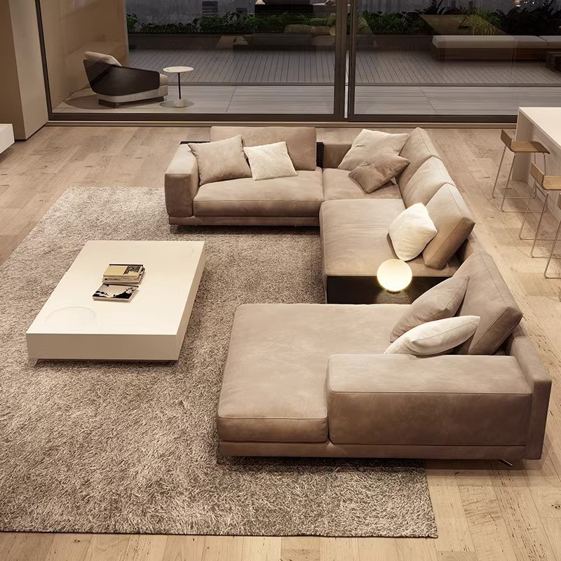 Genuine Leather Sofa U-Shaped Corner Combination Simple Modern Genuine Leather Sofa Large Small Apartment Living Room · v5