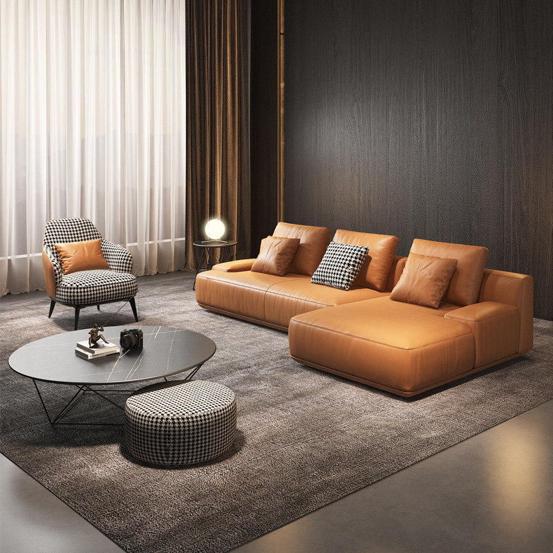 Genuine Leather Sofa First Layer Cowhide Living Room Three-Seat Down Sofa Combin · v3