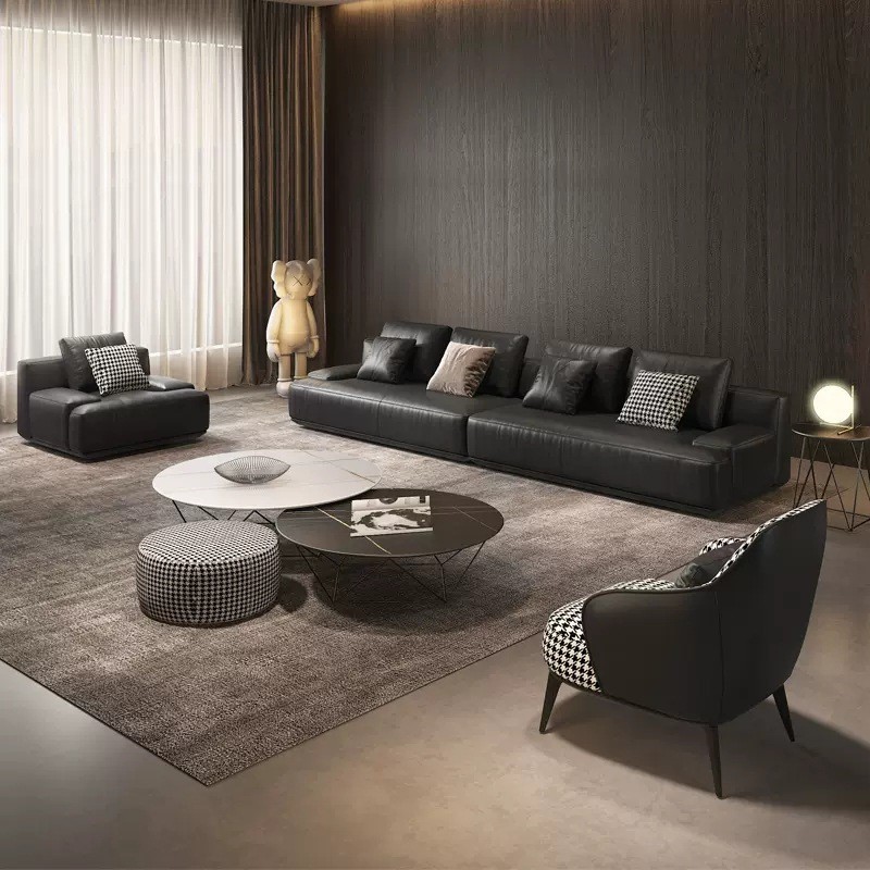 Genuine Leather Sofa First Layer Cowhide Living Room Three-Seat Down Sofa Combin · v3