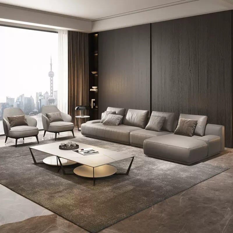 Genuine Leather Sofa First Layer Cowhide Living Room Three-Seat Down Sofa Combin · v3