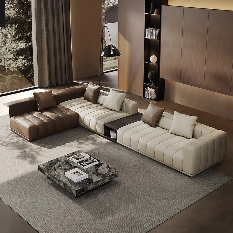 Sofa Genuine Leather Inline Corner Fabric Piano Key Sofa · v3