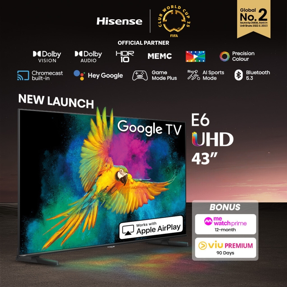 Google TV 4K UHD Hisense E6N da 43 pollici | Dolby Vision e audio | DTS VirtualX | MEMC