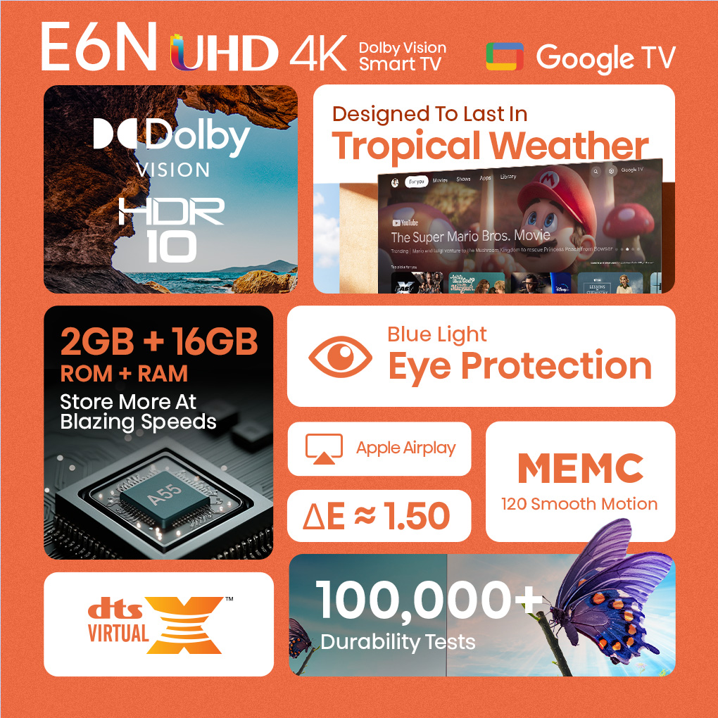 تلفزيون Hisense E6N 43 بوصة 4K UHD من Google |