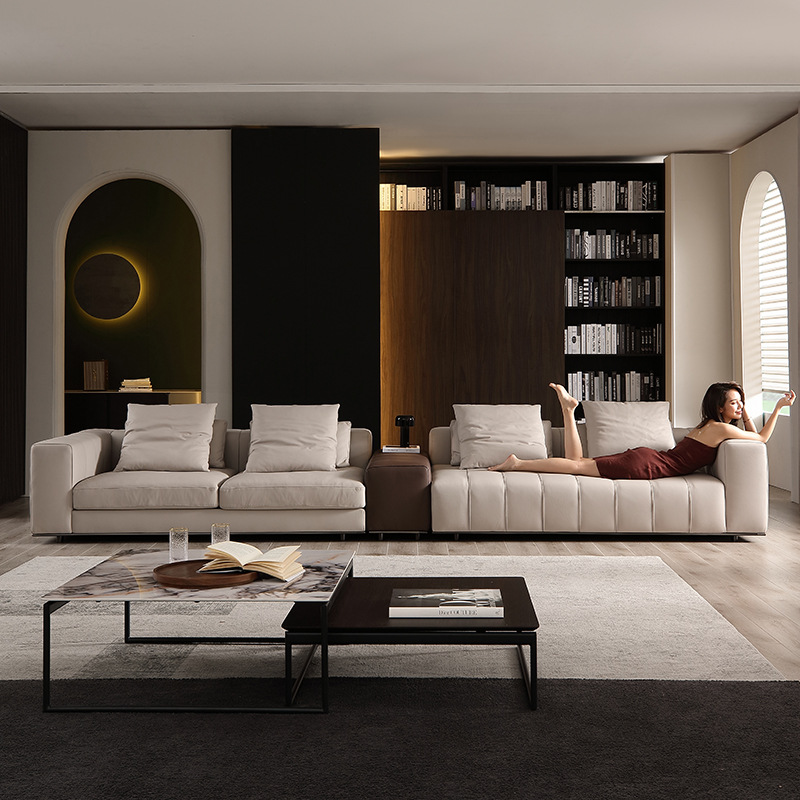 Sofá italiano minimalista de piel, teclas de piano, moderno, minimalista, nórdico, arte en piel, villa italiana, muebles de sala de estar de lujo y luminosos