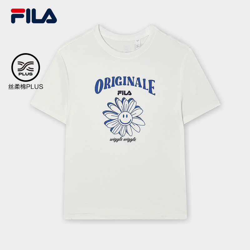 تي شيرت نسائي بأكمام قصيرة من FILA CORE WHITE LINE X WIGGLE WIGGLE باللون الأبيض