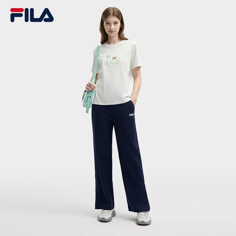 FILA CORE WHITE LINE Women's Knit Wide-Leg Long Pants in Dark Navy · v2