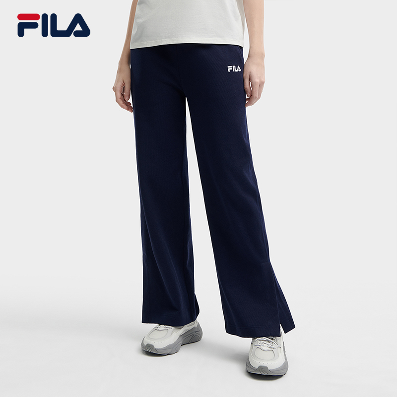 FILA CORE WHITE LINE Women's Knit Wide-Leg Long Pants in Dark Navy · v2