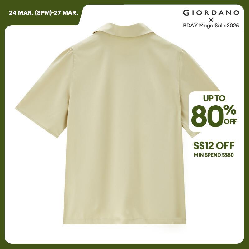 GIORDANO Women Shirts Modal Pointed Collar Summer Shirts Button Closure Short Sleeve Simple Fashion Casual Shirts 13344216