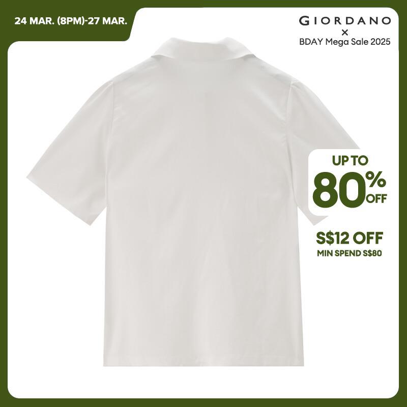 GIORDANO Women Shirts Modal Pointed Collar Summer Shirts Button Closure Short Sleeve Simple Fashion Casual Shirts 13344216