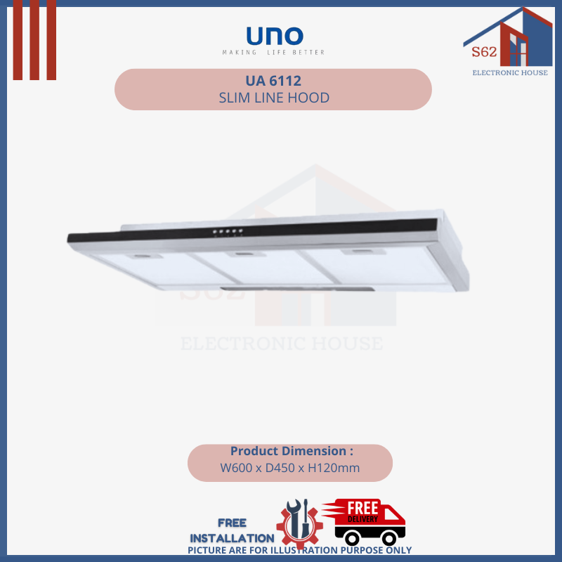 UNO 60cm Slim Line Hood with Black Acrylic Front Panel UA6112