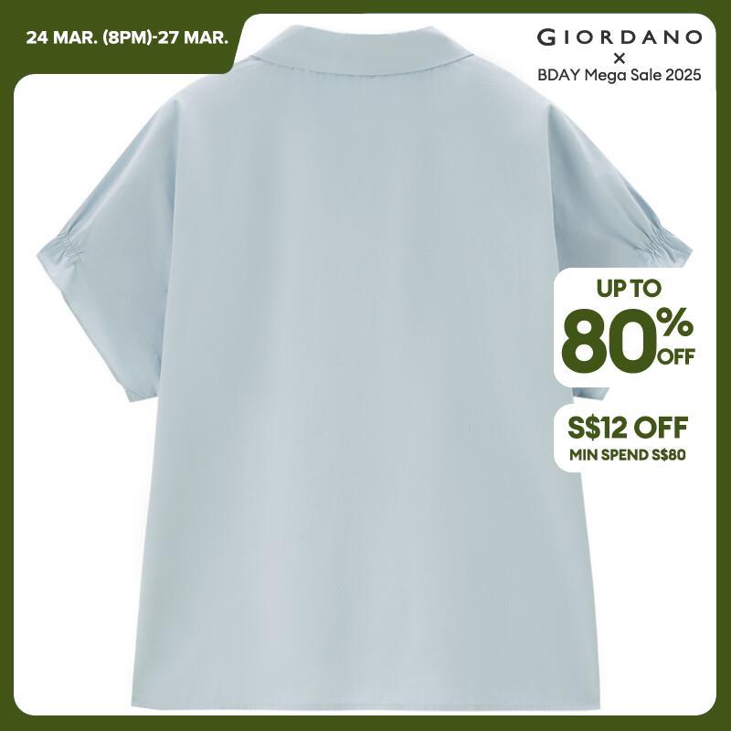 GIORDANO Women Shirts 100% Cotton Ruffle Placket Shirts Lightweight Short Sleeve Summer Simple Fashion Casual Shirts 18344610