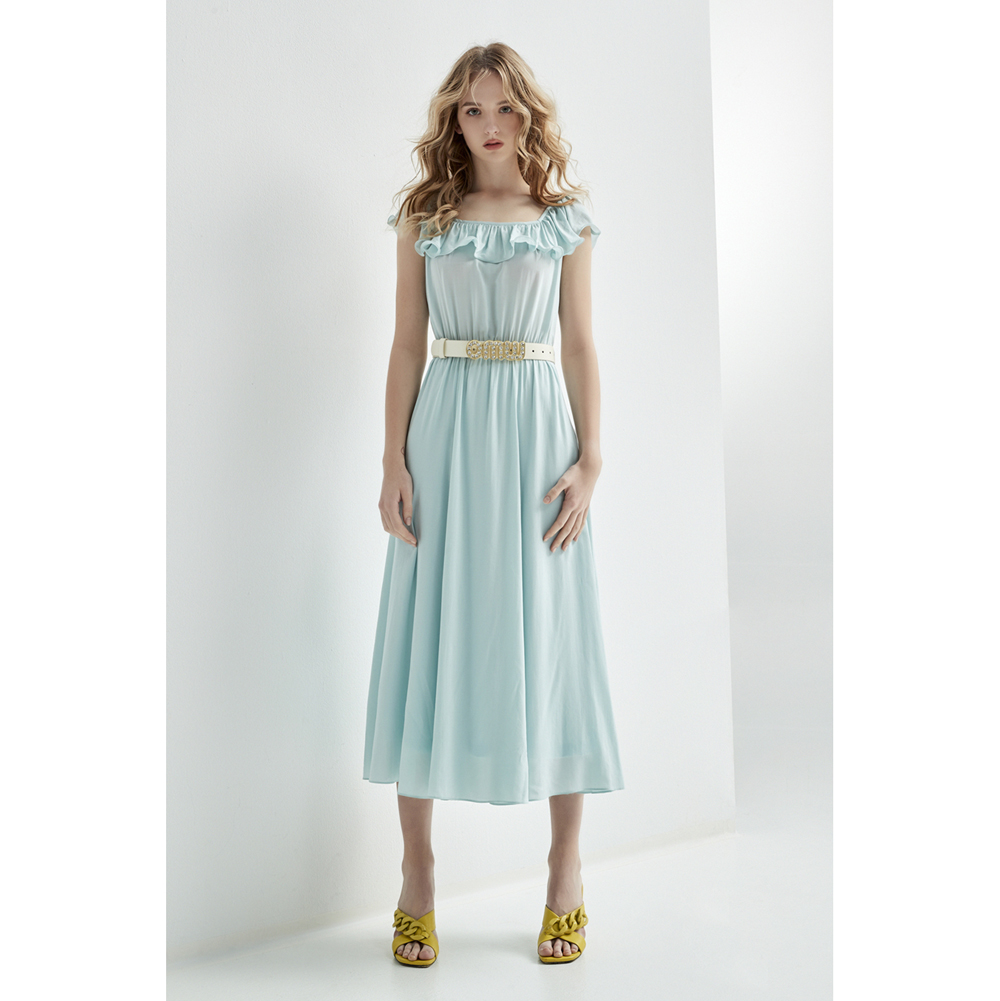 iROO Fashion Women Sky Blue Ruffle Dress · v3