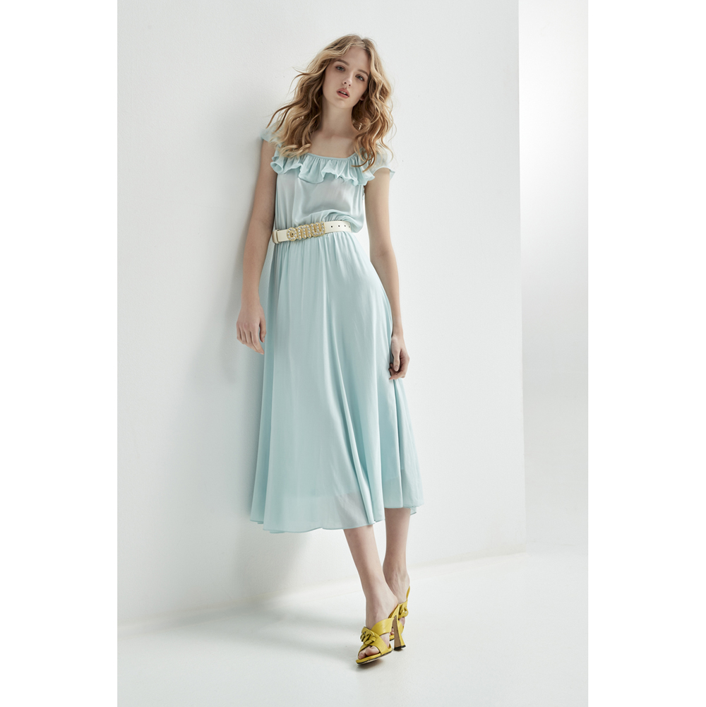 iROO Fashion Women Sky Blue Ruffle Dress · v3