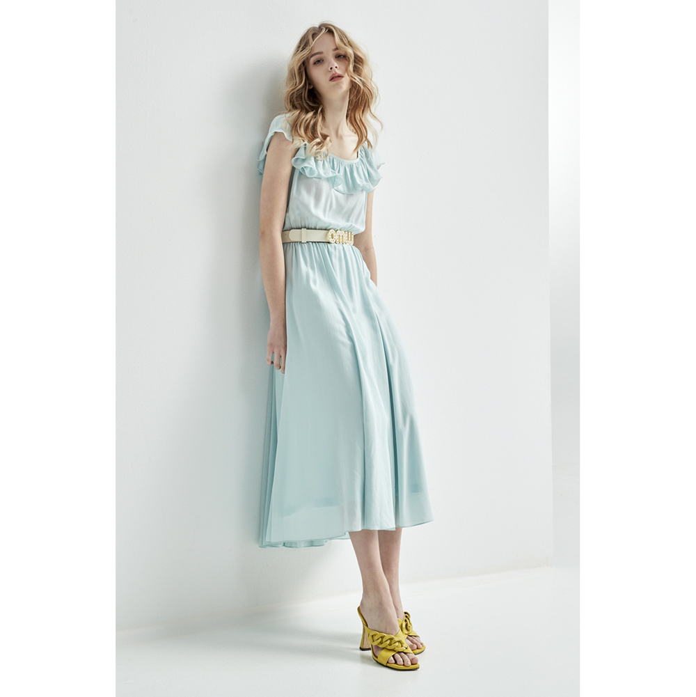 iROO Fashion Women Sky Blue Ruffle Dress · v3