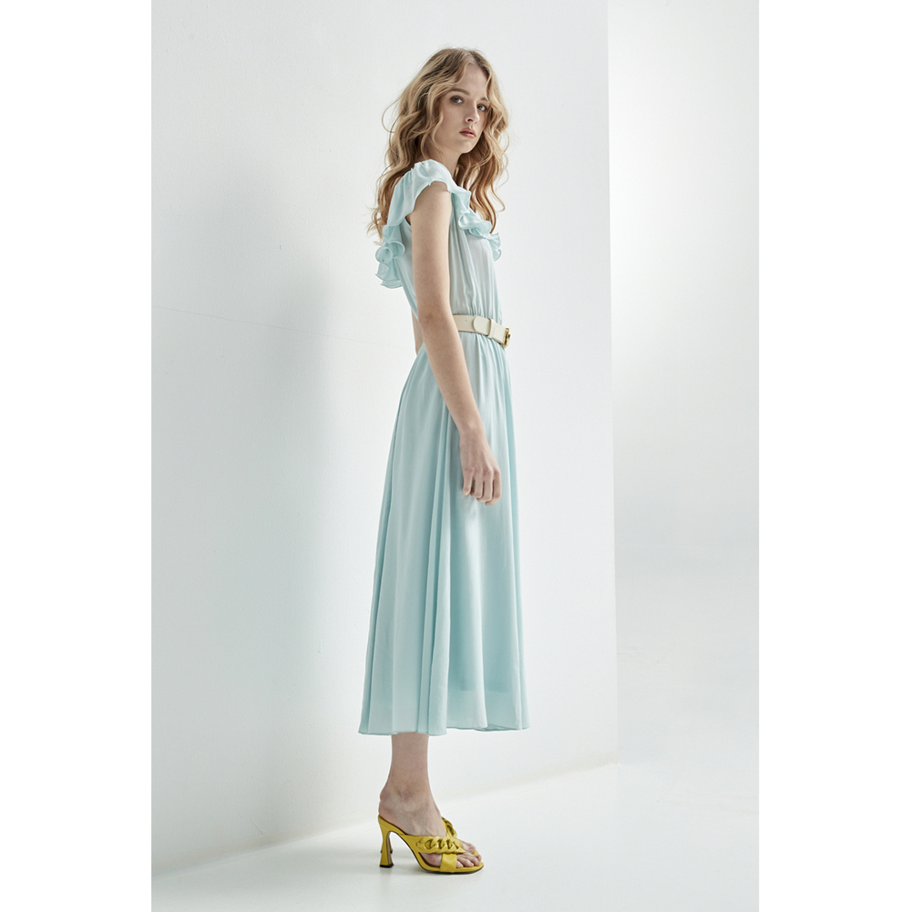 iROO Fashion Women Sky Blue Ruffle Dress · v3