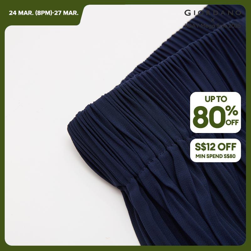 GIORDANO Women Pants Chiffon Lightweight Pleated Pants Elastic Waist Wide Leg Ruffle Relaxed Fashion Casual Pants 18414908 · v3