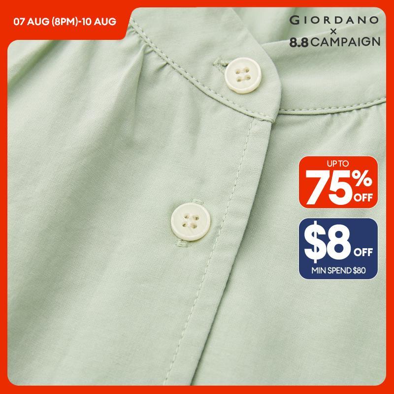 GIORDANO Women Shirts Tencel Mandarin Collar Blouses Curved Hem Short Sleeve Simple Summer Fashion Casual Shirts 18344208