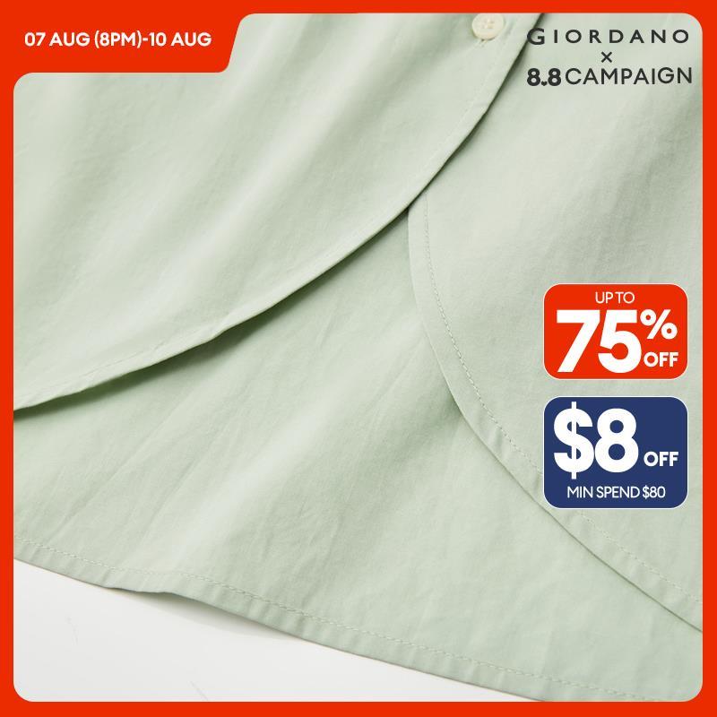 GIORDANO Women Shirts Tencel Mandarin Collar Blouses Curved Hem Short Sleeve Simple Summer Fashion Casual Shirts 18344208