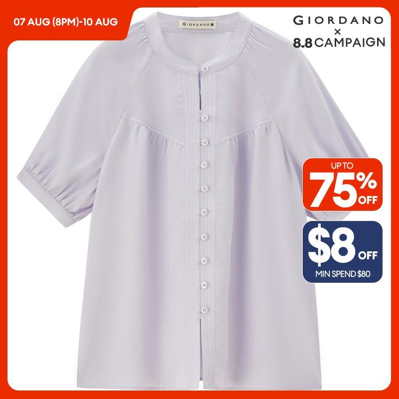 GIORDANO Women Shirts Mandarin Collar Lightweight Summer Blouses Raglan Sleeve Button Closure Fashion Casual Shirts 18344207