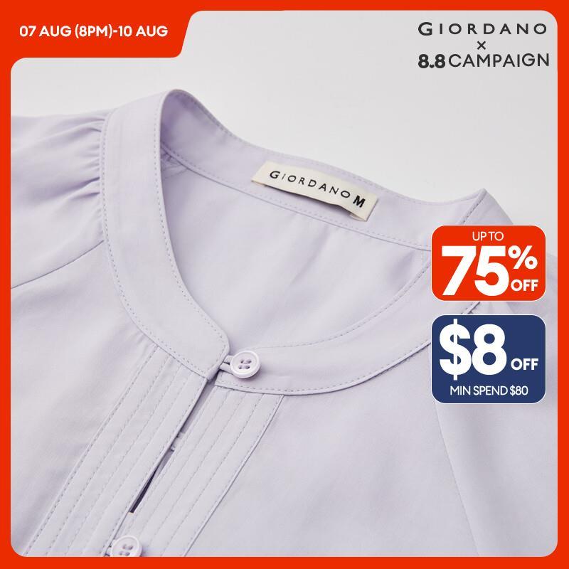 GIORDANO Women Shirts Mandarin Collar Lightweight Summer Blouses Raglan Sleeve Button Closure Fashion Casual Shirts 18344207