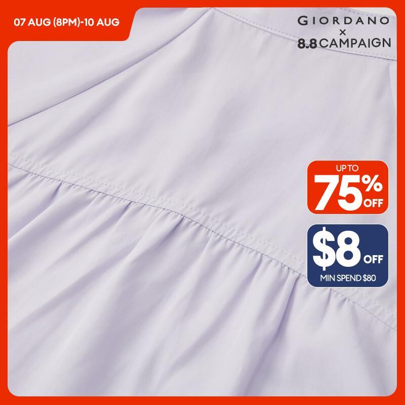 GIORDANO Women Shirts Mandarin Collar Lightweight Summer Blouses Raglan Sleeve Button Closure Fashion Casual Shirts 18344207