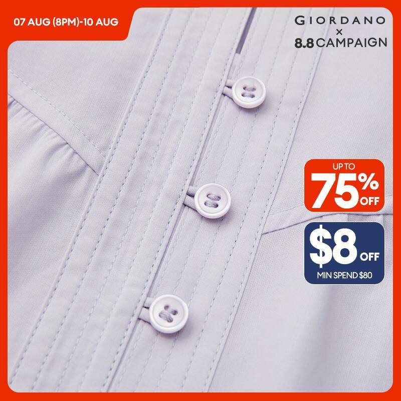 GIORDANO Women Shirts Mandarin Collar Lightweight Summer Blouses Raglan Sleeve Button Closure Fashion Casual Shirts 18344207