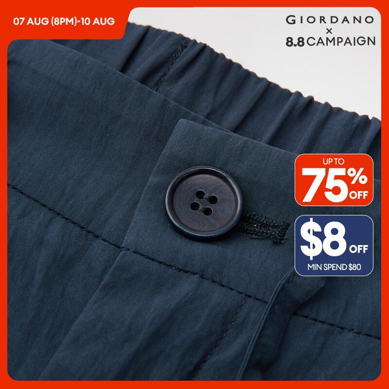 GIORDANO Women Pants Ribbon Half Elastic Waist Lightweight Pants Solid Color Simple Fashion Casual Pleated Pants 18414209 · v2