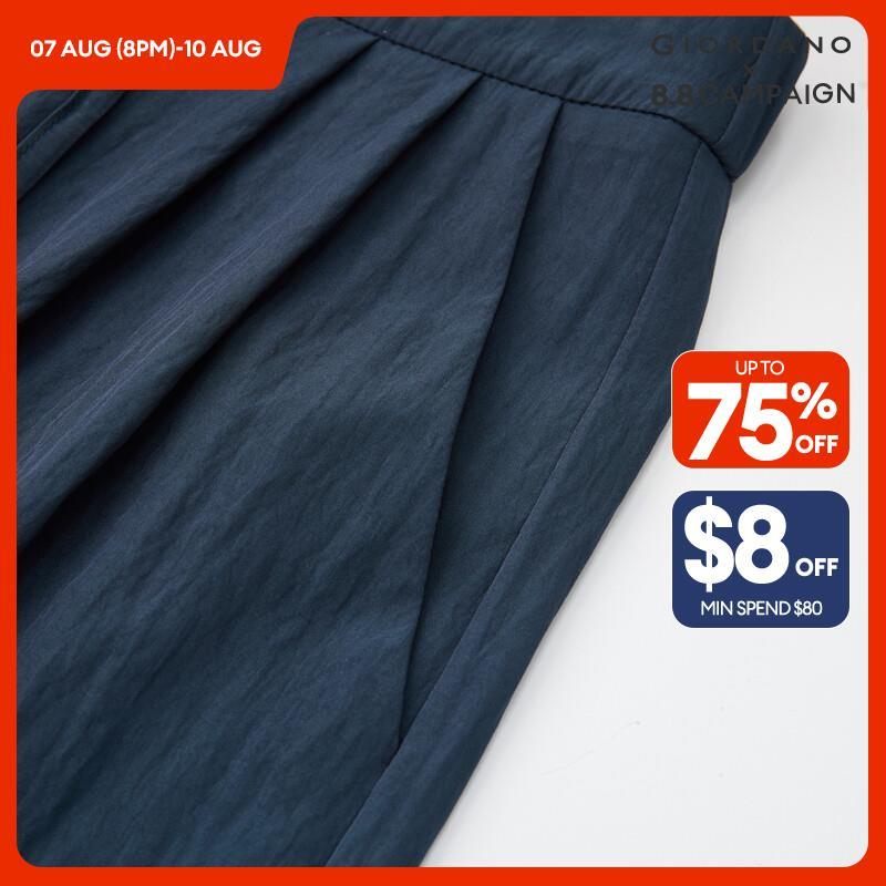 GIORDANO Women Pants Ribbon Half Elastic Waist Lightweight Pants Solid Color Simple Fashion Casual Pleated Pants 18414209 · v2