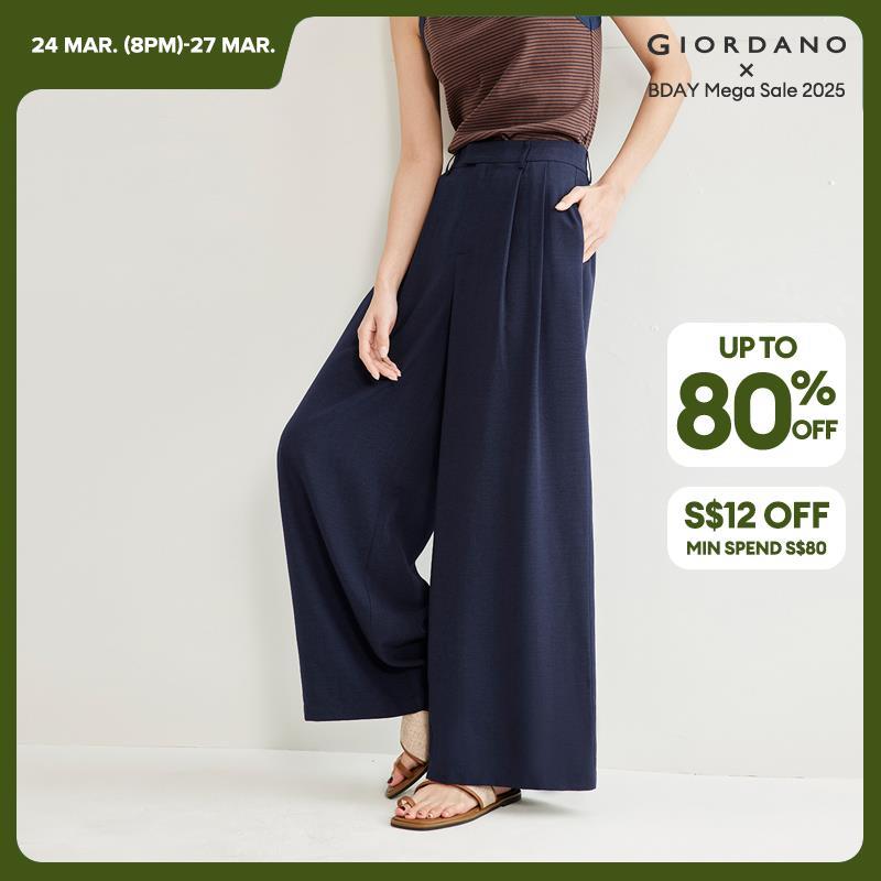 Giordano Faltenhose für Damen mit hoher Taille und weitem Bein, kostenloser Versand 18414211