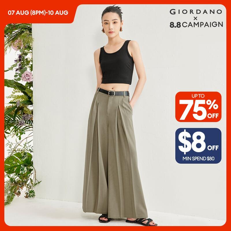 GIORDANO Women Pants High Waist Drape Suit Pants Multi-Pocket Wide Leg Simple Relaxed Fashion Casual Pleated Pants 18414210 · v2