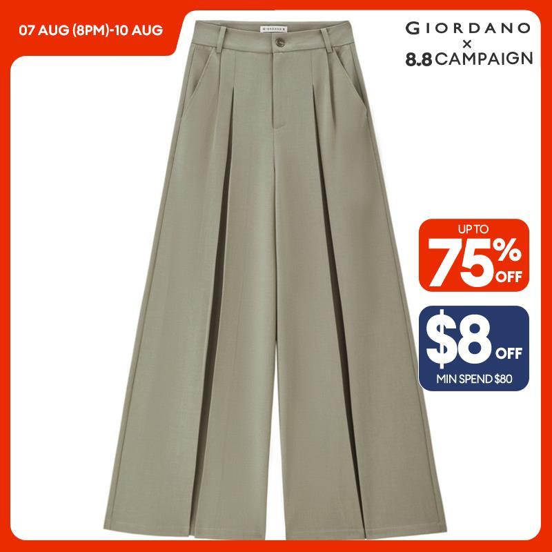 GIORDANO Women Pants High Waist Drape Suit Pants Multi-Pocket Wide Leg Simple Relaxed Fashion Casual Pleated Pants 18414210 · v2