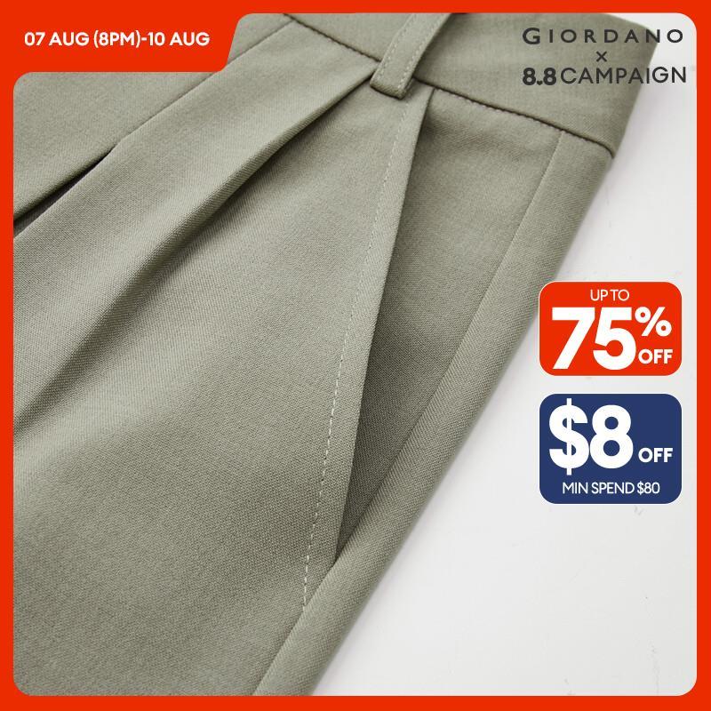 GIORDANO Women Pants High Waist Drape Suit Pants Multi-Pocket Wide Leg Simple Relaxed Fashion Casual Pleated Pants 18414210 · v2