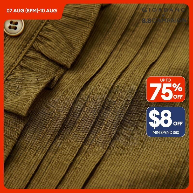 GIORDANO Women Shirts Tencel Ruffle Trims Lightweight Blouses Short Sleeve Button Closure Summer Fashion Casual Shirts 18344911