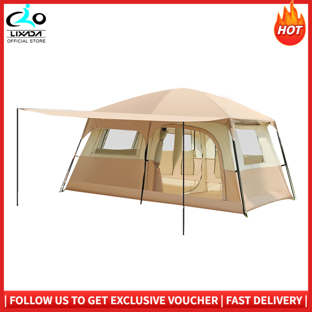 LIXADA Rooms Family Cabin Breathable And Rainproof Persons Outdoor Rainproof 8-12 Persons Family Cabin Tent Outdoor Tent Huiop With 2 Rooms Cabin Tent Breathable 2 Rooms Family Dsfen Moweo Kocan Dieri