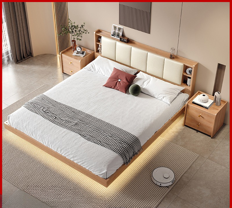 Giường treo kiểu Nhật Bản giường tatami hiện đại đơn giản không có giường đầu giường giường đôi và giường ăn sáng giường ngắn