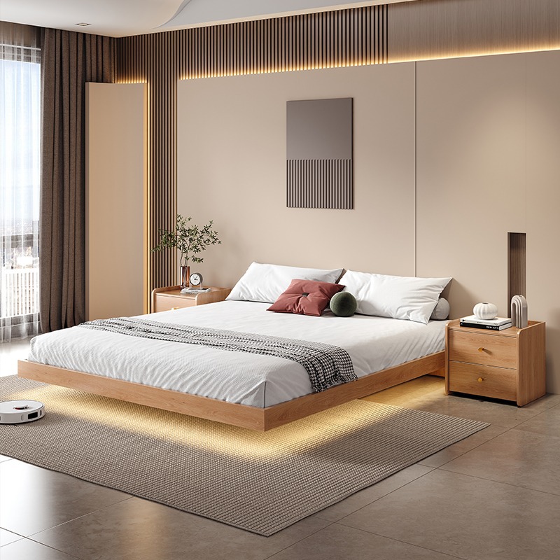 Giường treo kiểu Nhật Bản giường tatami hiện đại đơn giản không có giường đầu giường giường đôi và giường ăn sáng giường ngắn