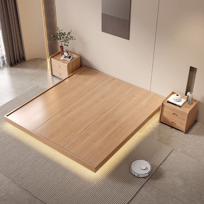 Giường treo kiểu Nhật Bản giường tatami hiện đại đơn giản không có giường đầu giường giường đôi và giường ăn sáng giường ngắn