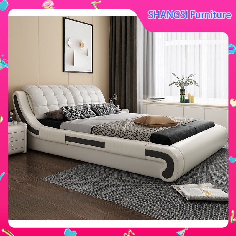 Leather bed master bedroom 1.8m double bed modern simple tatami bed storage wedding bed European style furniture