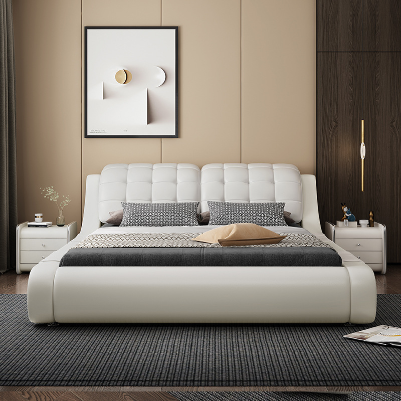 Leather bed master bedroom 1.8m double bed modern simple tatami bed storage wedding bed European style furniture · v2