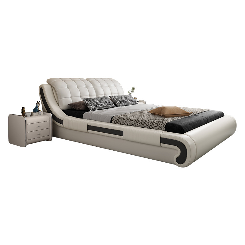 Leather bed master bedroom 1.8m double bed modern simple tatami bed storage wedding bed European style furniture · v2