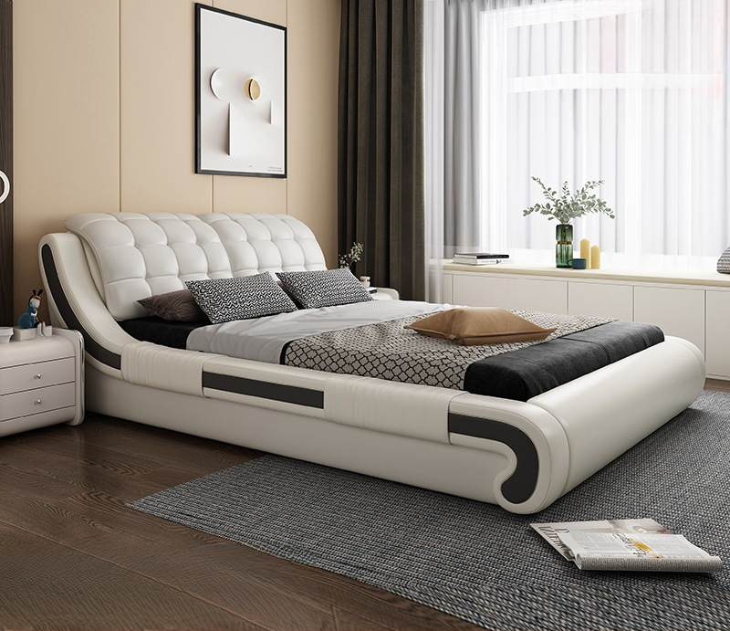Leather bed master bedroom 1.8m double bed modern simple tatami bed storage wedding bed European style furniture · v2